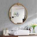 Round Gold Mirror 24.5in Ornate Baroque Antique Bathroom Mirror Large Circle Vintage Mirrors for Wall, Metal Frame Wall Decorative Mirrors for Hallway,Living Room, Bedroom Vanity, Entryway