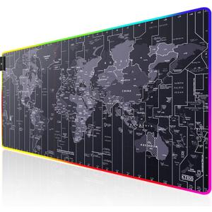 KTRIO RGB Large Gaming Mouse Pad with Stitched Edges, Superior Micro-Weave Cloth, Non-Slip Base, Water Resist Coating, 31.5 x 15.7 in, RGB World Map (31.5L x 15.7W inches, RGB Map)