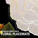 FAVE 6PCS Floral Round Placemats Golden Placemats Vinyl Placemats Set of 6 for Dining Table Reusable Metallic Shiny Gold Placemats for Wedding, Banquet, Birthday, Party, Restaurant 15 x15,Gold