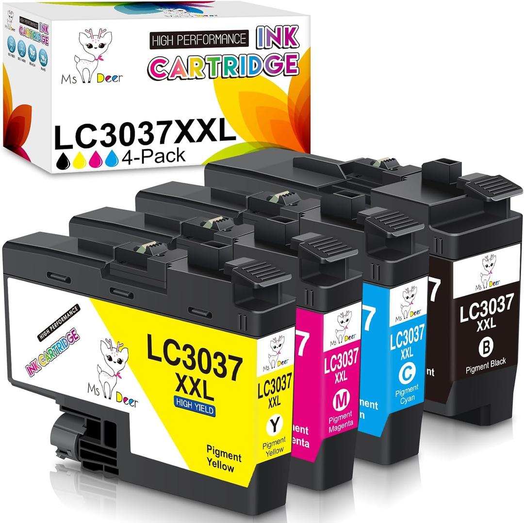 Miss Deer Compatible LC3037 Ink Cartridges High-Yield Replacement for Brother LC 3037 XXL LC-3037XXL LC3037BK for MFC-J6945DW MFC-J6545DW MFC-J5845DW MFC-J5945DW (Black Cyan Yellow Magenta, 4 Packs)