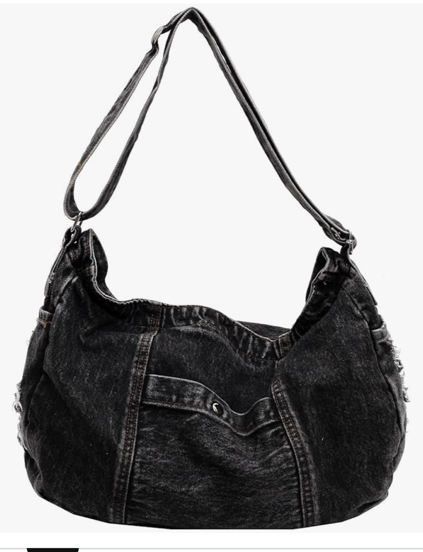 Denim Shoulder Bag for Women,Canvas Tote Messenger Bag with Zipper,Large Casual Crossbody Hobo Handbag Denim Purse