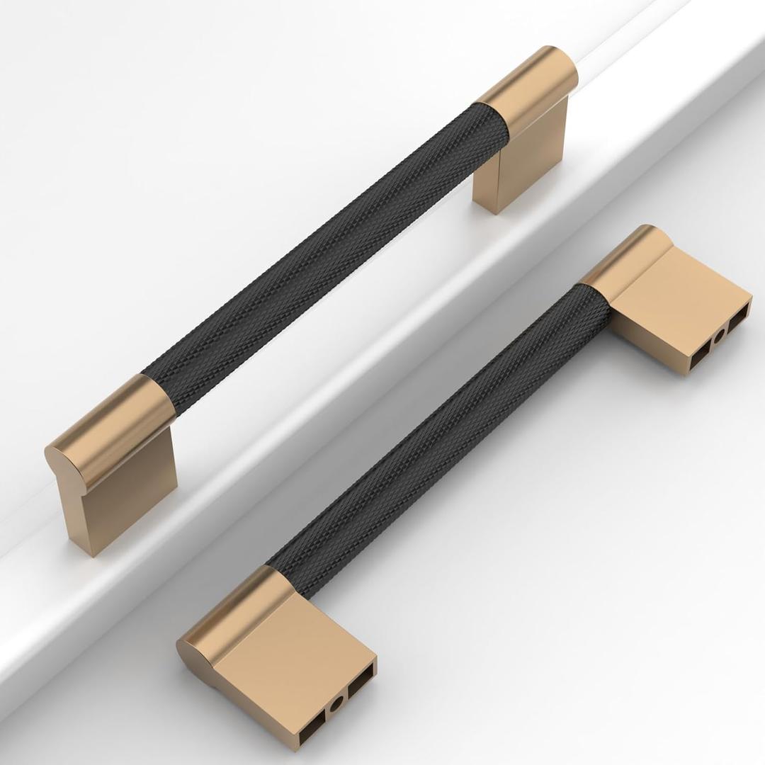 10 Pack 5"(128mm) Matte Black and Champagne Bronze Cabinet Pulls Knurled Kitchen Cabinet Handles Drawer Pulls Cupboard Hardware for Cabinets