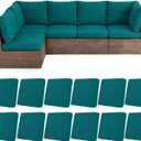 HEBE Stretch Patio Cushion Covers Set 12pcs,Waterproof Outdoor Couch Covers Replacement,Washable Reusable Seat Cushion Slipcovers for Patio Furniture Protector,Chair Cushion Cover