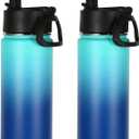 Volhoply 16 OZ Kids Water Bottle Bulk 2 Pack,Insulated Sports Bottles with Straw Lid,Stainless Steel Bottle with Handle Keep Cold & Hot,Double Wall Vacuum Tumbler Cups for School(Green Blue, 2)