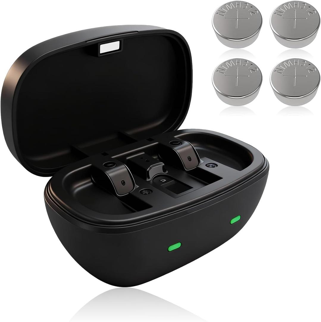 Rechargeable Size 312 Batteries for Hearing Aids and Charging Box, 312 Hearing Aid Battery Charger Case with 4 Packs Hearing Aid Batteries for Daily Rotation Use(Charger + 4pcs 312 Batteries)