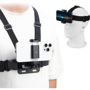 BRDRC POV Phone Chest Mount for iPhone, Head Mount Camera for Recording Vlog Body Harness Strap Holder Clip Kit for Gopro, for DJI Osmo Pocket 3, for Insta360 X5 X4 X3, for Samsung Accessories