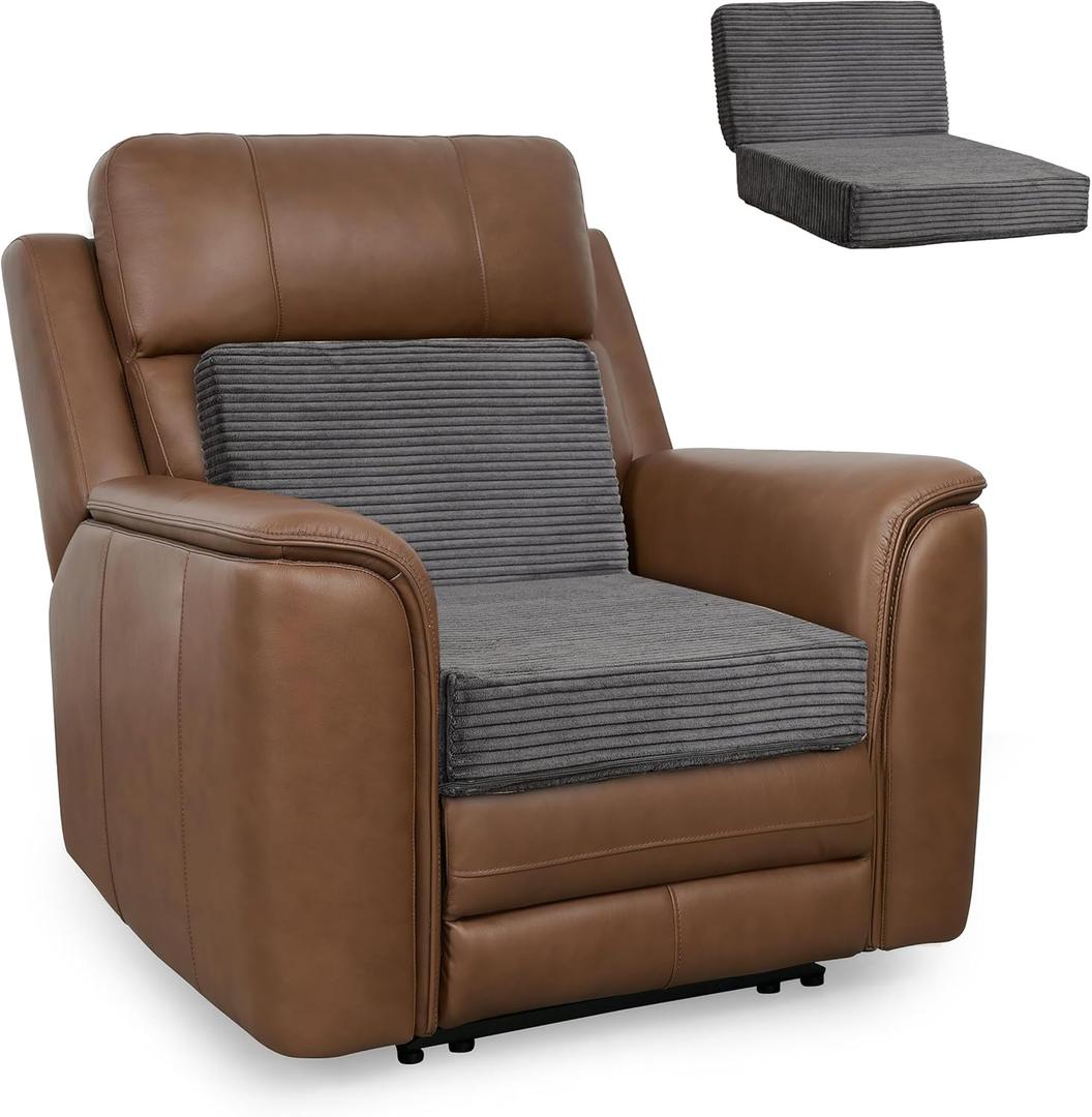 HIGOGOGO Corduroy Recliner Chair Cushion with Lumbar Support Pillow Soft Non-Slip 4" Thick Seat Pad Prevent Buttocks & Back Pain in Seniors (Grey, 12" Backrest)