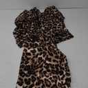 WDIRARA Men's Satin Leopard Lapel Neck Button Down Long Sleeve Top and Pants 2 Piece Pajama Set (Khaki, Small)