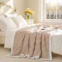 Sherpa Throw Fleece Blanket, Soft Fluffy Thick Blanket for Couch 80x90, Large Thick for All Season Use, Beige