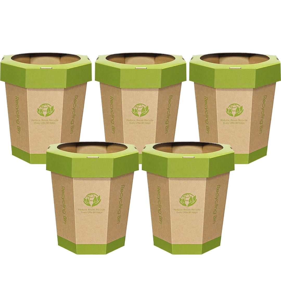 5 Pack Cardboard Trash Cans (3-Gallon) Reusable, Foldable, Recyclable, Plastic-Free Trash Bins & Outdoor Emergency Toilet for Kids - Garbage Cans ideal for Bedroom, Room, Office Indoor & Outdoor Use