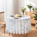 Ganeen 12 Pcs Blue Bow Floral Round Tablecloth 84 Inch Bow Plastic Round Table Cover Bows Theme Birthday Decor Disposable Waterproof Table Decoration for Birthday Wedding Baby Shower Party Favor