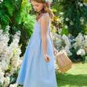 Arshiner Girls Summer Dress Maxi Spaghetti Strap Ruched Flowy Beach Boho Casual Teen Girl Sundress 6-14 Years (Blue)