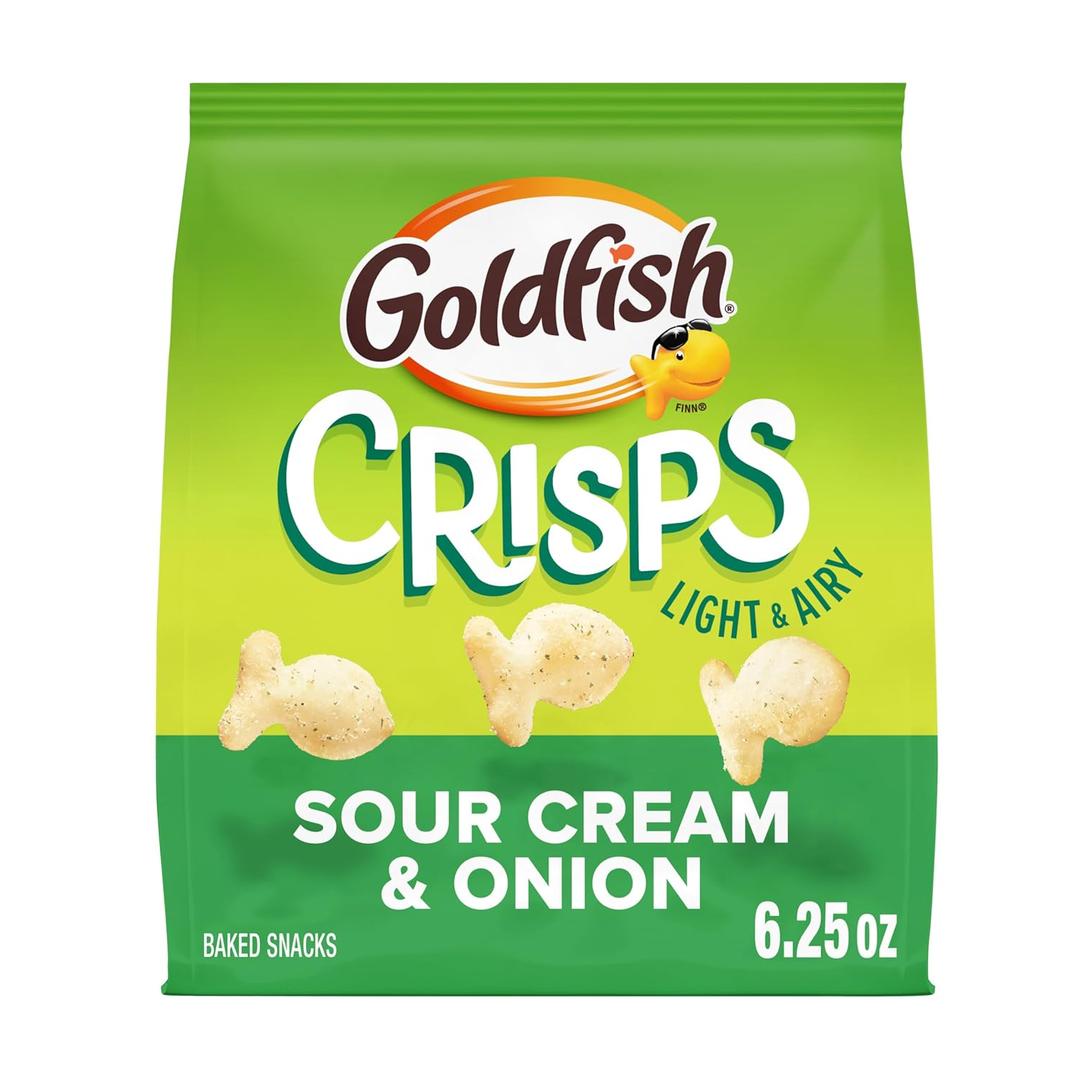 Goldfish Crisps Sour Cream & Onion Baked Chip Cracker Snacks, 6.25 Oz Bag (EXP 01/31/26)