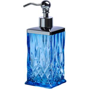 10Oz Blue Glass Soap Dispenser with Silver Pump,Lead-Free Thick-Cut Glass,Countertop Soap Dispensers for Bathroom & Kitchen,Square