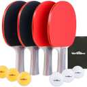 WIn SPORTS Ping Pong Paddle Set, Professional Table Tennis Racket Set with 6 Ping Pong Balls, Ping Pong Paddles 4 Player Set, Ping Pong Set Starter Kit
