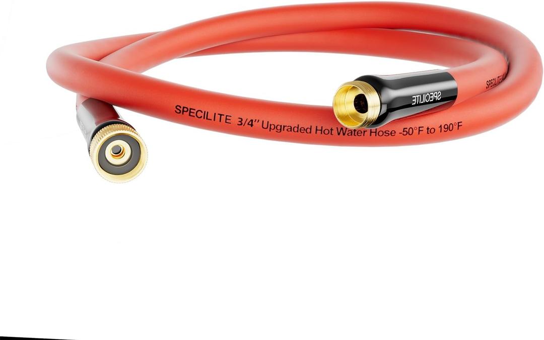 SPECILITE 3/4" Hot/Cold Short Leader Garden Water Hose 5 ft, -50-190, Flexible & Lightweight Rubber Pipes With 3/4" Brass Fittings for Yard, Outdoor, Farm, Red (5FT 3/4" ID Male to Female)