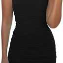 Mizoci Women's Sexy Sleeveless Ruched Spaghetti Strap Bodycon Mini Club Party Dress (Black)