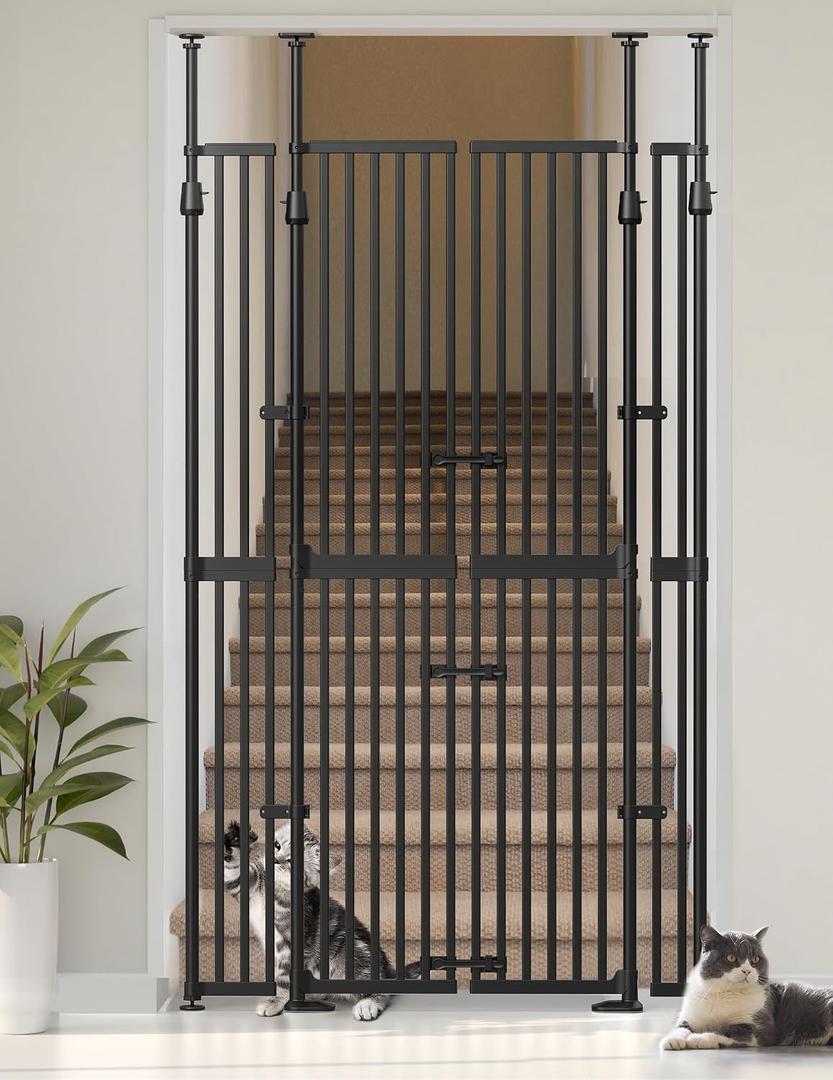 Extra Tall Cate Gate for Doorway: Pressure Mount 74.8"-90.5" Tall Cat Gate for Pets in Extra 30.3"-47.2" Width No Wall Drilling No Toddler for Indoor Stairs Hallway Room Safety Barrier