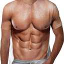 uideazone Mens Short Sleeve T-Shirt Casual 3D Creative Print Crewneck Graphic Tees (Medium, Abs Muscle Brown)