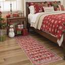 LEEVAN Christmas Runner Rug 2x6 Red Rugs for Hallway, Washable Entryway Rugs Runner, Non Slip Kitchen Rug, Xmas Elk Stain Resistant Bathroom Bedside Carpets for Holiday Decor