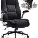 Fabric High Back Office Chair, Thick Padded Ergonomic Computer Desk Chair | Lockable Quiet Casters, Adjustable Lumbar Support & Flip-Up Arms, 400LBS Capacity, Wide Executive Chair for Back Pain, Large