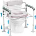 Extra-Wide 3-in-1 Adjustable Toilet Seat Riser with Premium Padded Seat & Support Rails  Ultra-Stable Elevated Commode and Shower Chair for Seniors & Elderly  Heavy-Duty 350lb Safety Frame