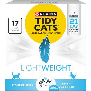 Purina Tidy Cats LightWeight With Glade Clear Springs Multi-Cat, Clumping, Low Dust, Scented Cat litter - 17 lb. Box