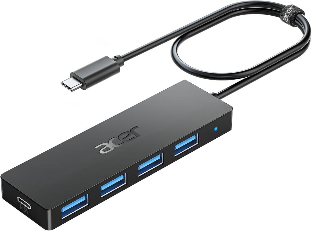 Acer USB C Hub 4 Ports, Multiple USB 3.0 Hub, USBC Splitter for Laptop with TypeC Power Port, Extender for Type C Port Laptop, PC, Desktop and More (USB-C, 4ft)