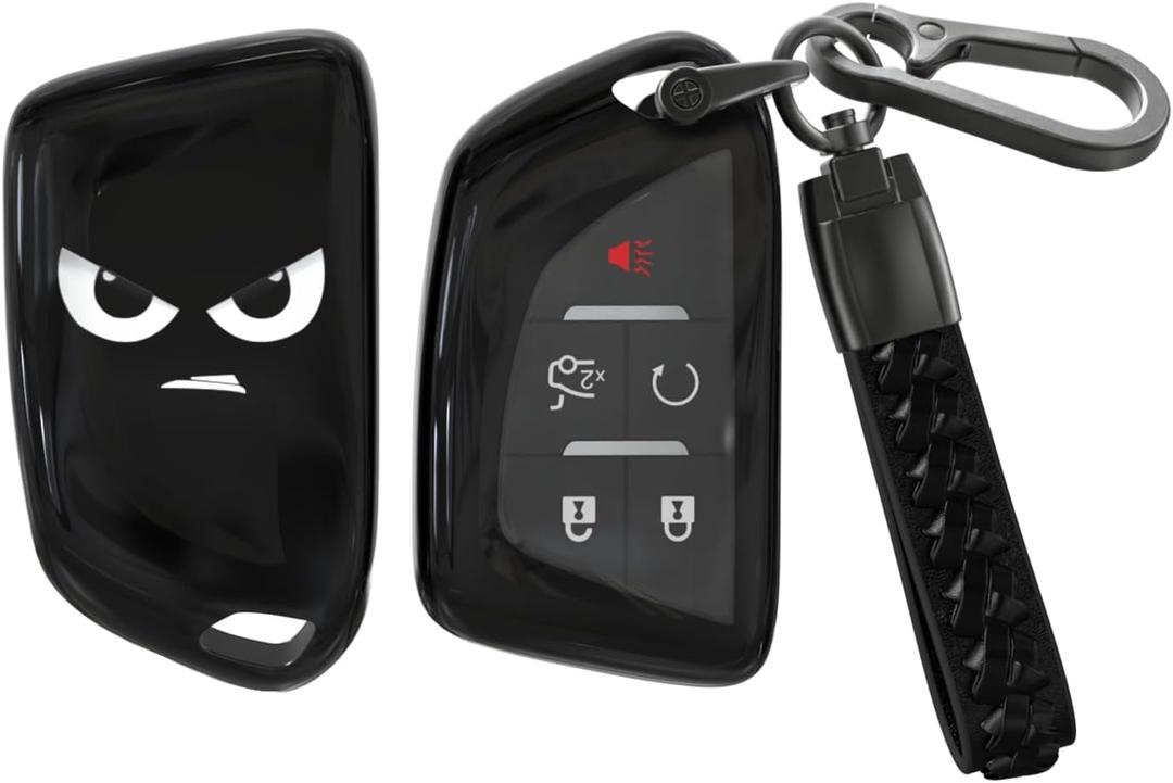 ACEBOY for Cadillac Key Fob Cover, Soft TPU Protective Case with Keychain Compatible with Cadillac 2020-2024 CT4 CT5 CT6 XTS XT4 XT5 XT6 ATS CTS Escalade ESV (Black,3/5 Buttons)