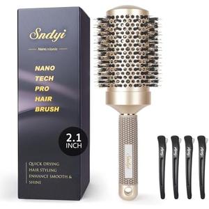 Sndyi Large Round Brush for Blow Out, 2.1 Inch Nano Thermal Ceramic Ionic Round Hair Brush with Boar Bristles, Boost Shine and Volume, Quick Blow Drying and Styling, Best for Long Thick Hair