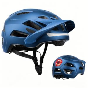 Bike Helmet, Helmets for Adults Men, Front and Back LED Lights Safe Certified MTB Road Bicycle Helmet with Adjustable Brim, M (55-58cm)