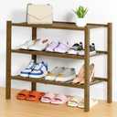 Smiry Bamboo Shoe Rack, 3 Tier Free Standing Wooden Shoe Organizer, Stackable Wood Shoe Storage Shelf for Closet, Entryway, 14 Vertical Slats, 2+1 Stack Heavy-Duty Legs, 26.8"x11"x19.5", Walnut