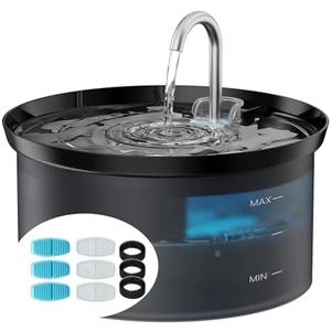 Cat Water Fountain + 6Filters + 3 Sponges: 87Oz Pet Fountain 24/7 Running Water Fresh Help Pets Drink More Water Activated Carbon Filter 5V Ultra Silent Pump Increase Drinking Area
