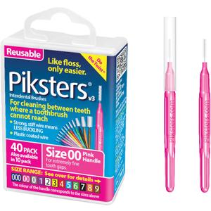 Piksters Interdental Brushes, 40 pk, Size 00, Interdental Tooth Brush for Extremely Tight Gaps, Gum Soft Bristles for Plaque Removal, Safe for Braces (40 Count (Pack of 1))