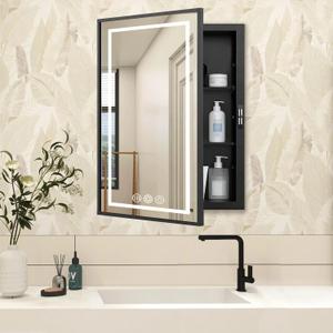 LED Medicine Cabinet Mirror, 22x30 Black Bathroom Storage Cabinet | Anti-fog mirror, Dimmable & 3 color lighting, adjustable shelves, plug in & wall switch, recessed & wall mounted installation