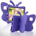 FW Kindle Fire 7 Tablet Case Kids Fire 7 2022 Butterfly Case with Kickstand Light EVA Full Boby Drop Protective Rugged Shockproof Kid-Proof Kids Tablet Case for Girls Kids Gift (Purple)