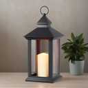 Lanterns Decorative Indoor, 1 Pack Black Outdoor Lantern with Timer, 14" Lantern Waterproof with Battery Operated Candle, Outdoor Hanging Lanterns for Porch, Patio, Wedding Decor