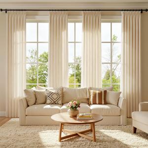 Pinch Pleated Linen Sheer Curtains 96" 2 Panels Cream Beige, Viral Pinch Pleat Clips, Light Filtering Privacy Anti-Glare, Wide Width Memory Shaped No-Iron for Living Bedroom Dining Room W40xL96