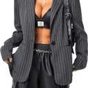 Floerns Women's Striped Long Sleeve Casual Blazers Lapel Neck Button Suit Jacket