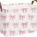 Sanjiaofeng Rectangular Kids Basket Pink Storage Bins,Girls Storage Baskets with Handles.Clothers,Toys,Books,Kid's Gifts Storage. (Pink Bowknot)