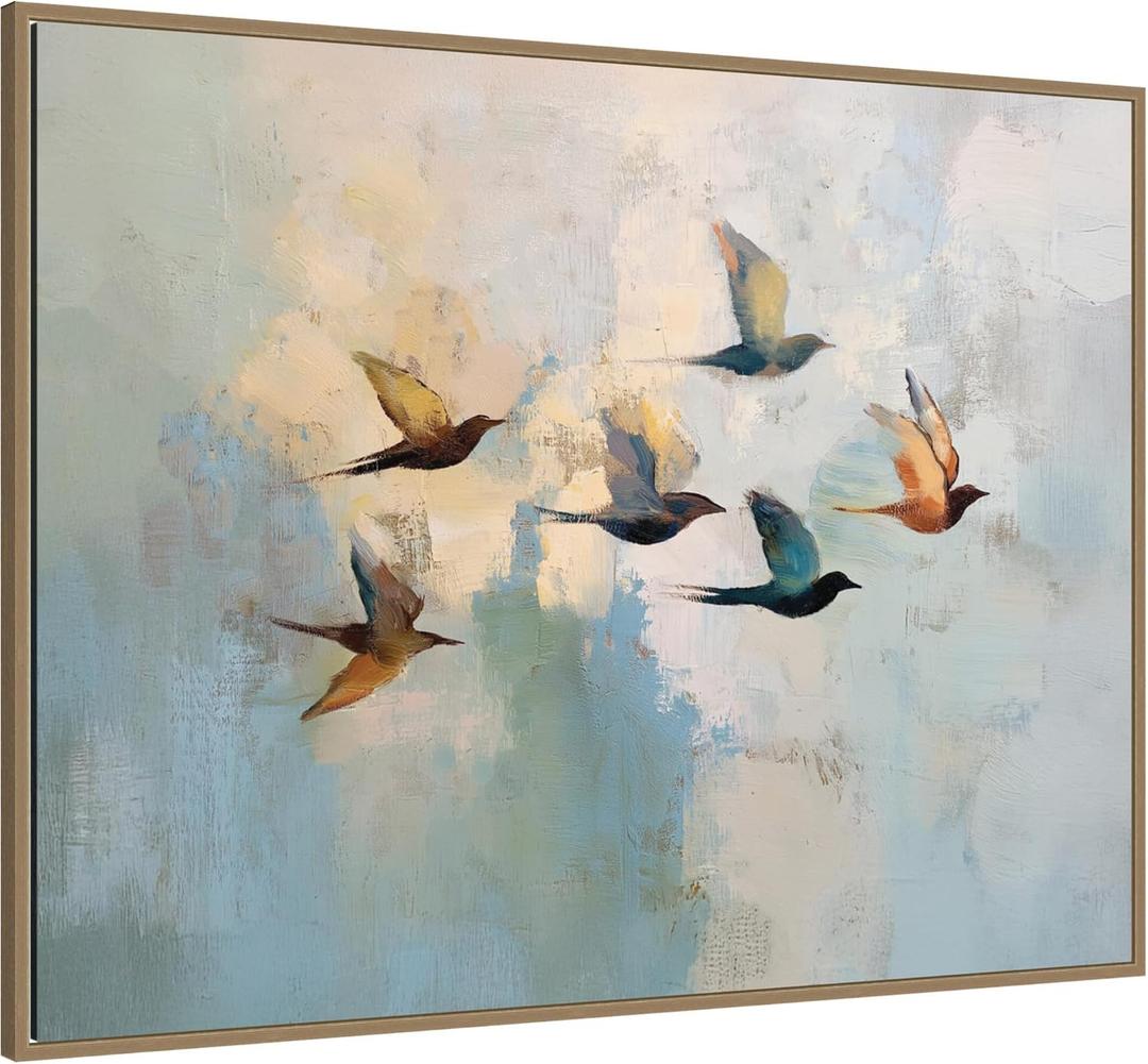 Kate and Laurel Framed Canvas Wall Art Print Abstract Birds in Flight II by The Creative Bunch Studio, 42 x 32 Sylvie Dark Gold Frame, Modern Contemporary, Animal Art for Wall Decor