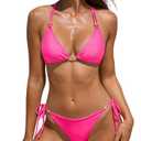 RIHOAS Bikini Sets for Women Two Piece Swimsuit Metal Decor String Adjustable Triangle Top Swim Wear Pink L