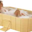 Portable Foldable Bathtub, Freestanding Bathtub No Installation, Bathroom SPA Soaking Bath Tub, Shower Stall Collapsible Hot & Ice Bath for Indoor Outdoor (Beige, 47.2"L x 21.6"W x 19.6"H)