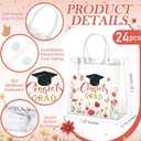 Resholder 24 Pcs Graduation Gift Bags Bulk 2026 Congrats Grad Clear Red Floral Reusable PVC Bags with Handles for High School, College, Graduation Party Favors, 8x8x3.15 Inch
