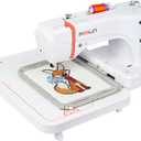 PooLin EOC06 Embroidery Machine,7" Touchscreen,7.9"x11" Hoop Area,Computerized Home Embroidery Machine for Beginners Gifts,200 Built-in Designs,USB & Wireless,Software,4 Hoops,Thread,Bobbin,Stabilizer