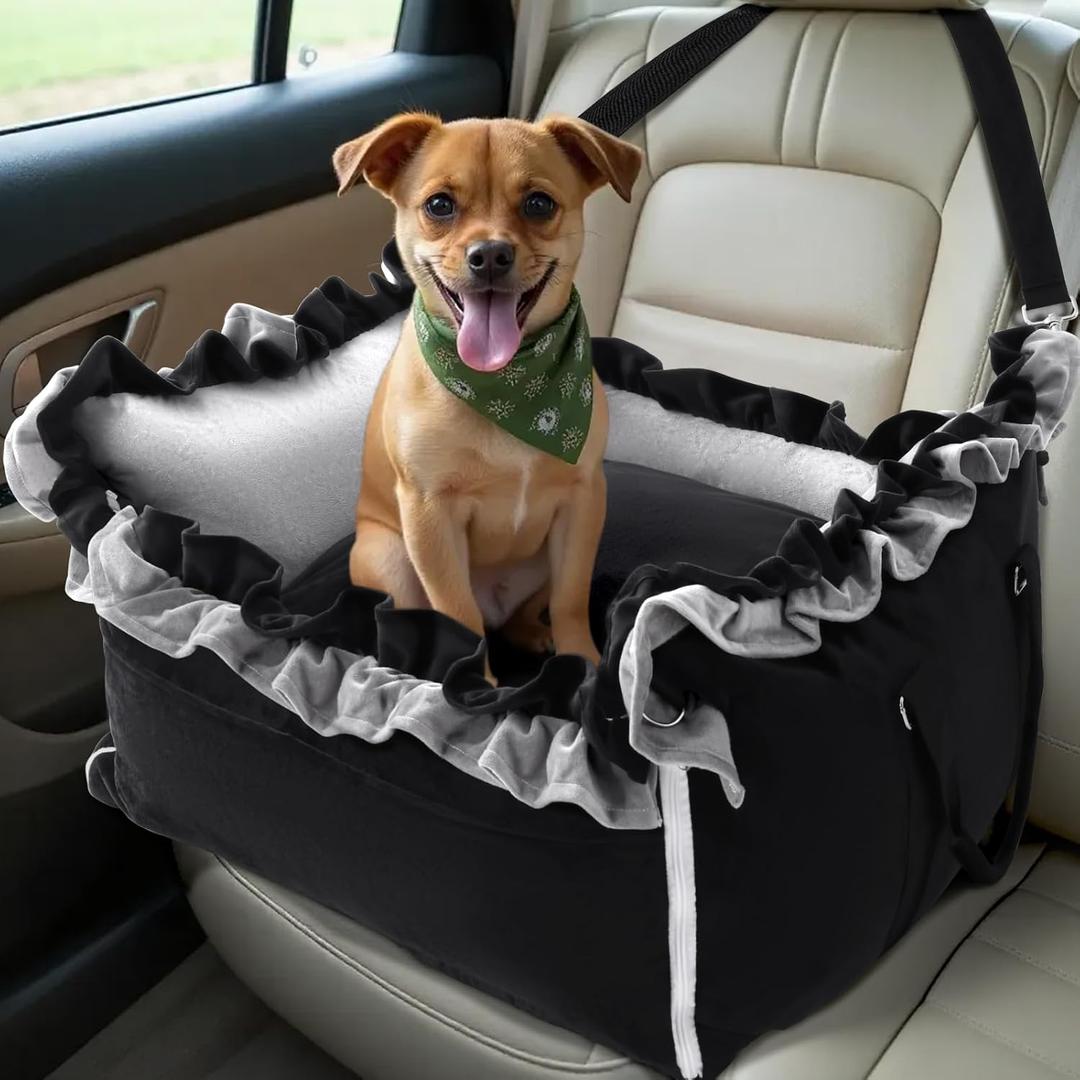 Homcosan Dog Car Seat for Small Medium Dogs, Dog Booster Seat for Car with Clip-On Safety Leash, Elevated Pet Car Seat with Soft Cushion, Washable Travel Safety Car Seat for Dog up to 30 lbs (Black)