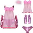 Fembot Costume Dress Women's Pink Sexy Negligees Robot Cosplay Halloween Costumes with Gloves Outfit, Pink, Size S