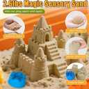 Lehoo Castle Sensory Table with Sensory Sand, Indoor Sensory Bin with Lid & 2.6lbs Play Sand, Construction Kit with 6 Alloy Trucks & Castle Molds, Sensory Toys for Toddler Boys and Girls