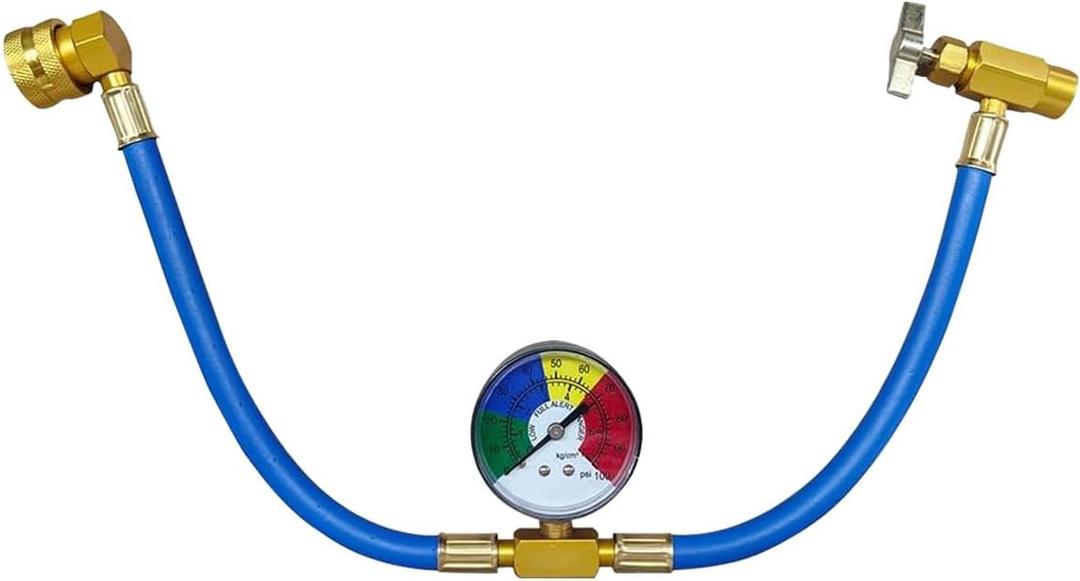 R134A Car AC Refrigerant Charge Hose Kit, R134A Quick Coupler Car Air Conditioning Recharge Hose with Gauge & 1/2'' Can Tap for Measuring Low-Pressure, Fits Cars/Home AC Refrigerant