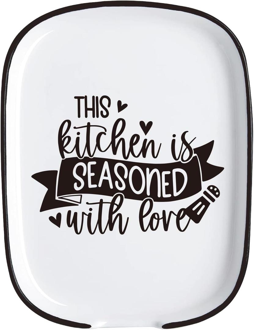 Ceramic Spoon Rest for Kitchen Stove Top Counter, Funny Kitchen Seasoned with Love Heat Resistant Spoon Holder, Kitchen Cute Decor, Kitchen Accessories for House Warming